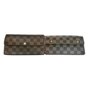 LOUIS VUITTON 2 Set Long Bifold Wallet Purse Damier Leather Brown 02MA139